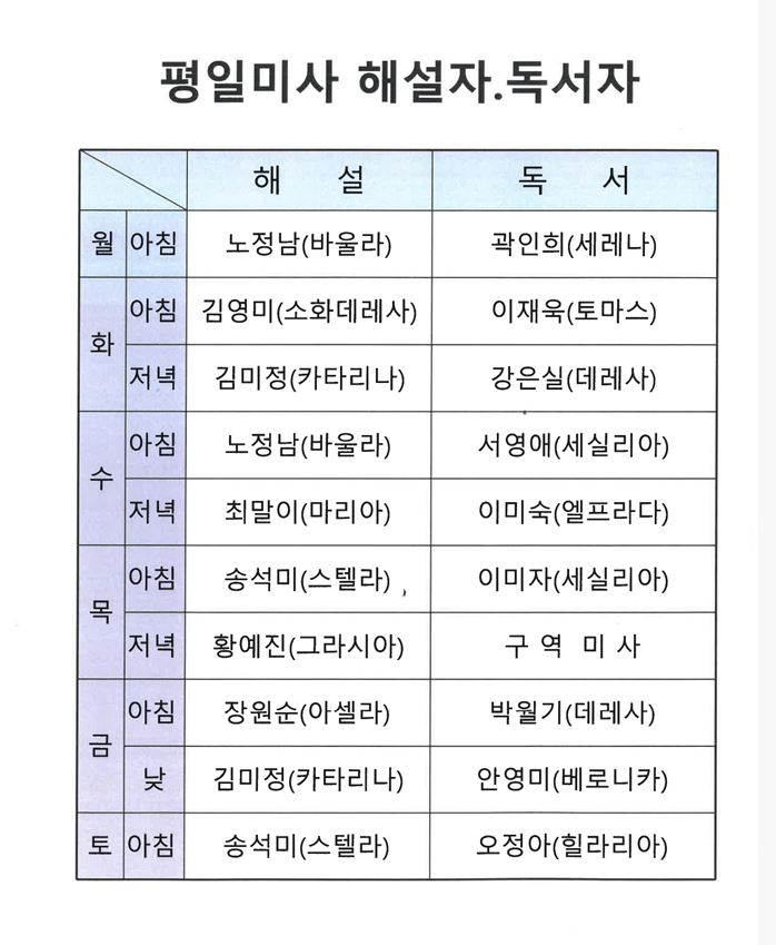 1월 평일 미사 해설자, 독서자.JPG