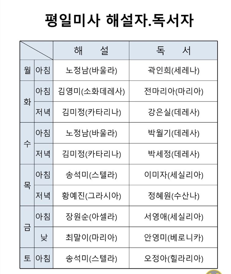 9월 평일 미사 해설자, 독서자.JPG